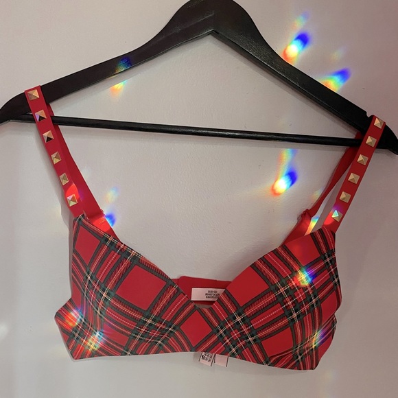 Victoria’s Secret Red Plaid Gold Studded Bra - Picture 1 of 3